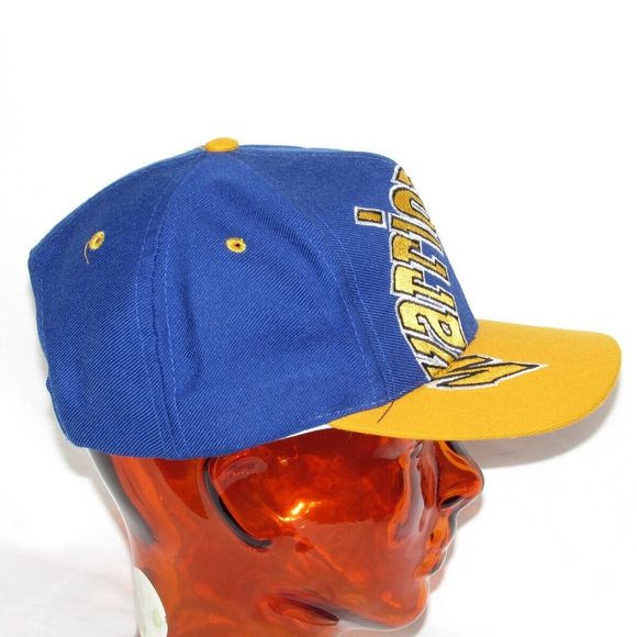 Vintage Golden State Warriors Snapback Hat AJD Blue/Yellow Big Logo Streetwear - Picture 2 of 7